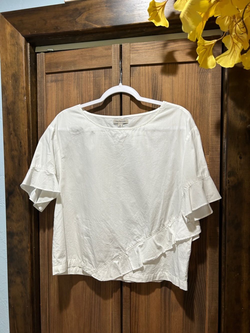 Calvin Klein White Ruffle Diagonal-Detail Blouse - Picture 5 of 6